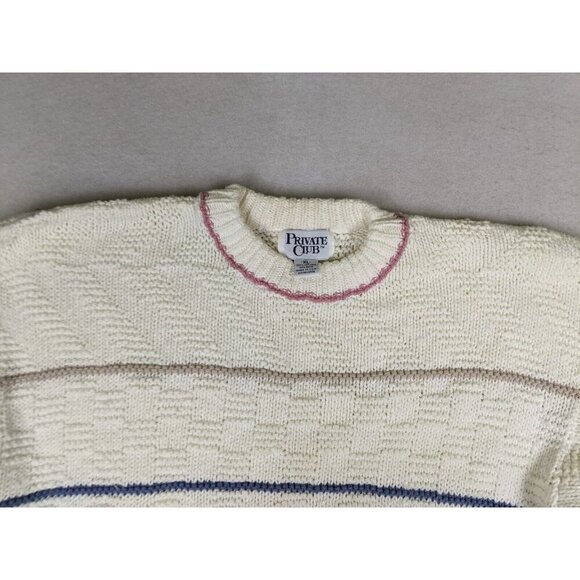 Private Club Vintage Men's Sweater White Striped Crew Neck Pullover Size XL - Picture 7 of 12